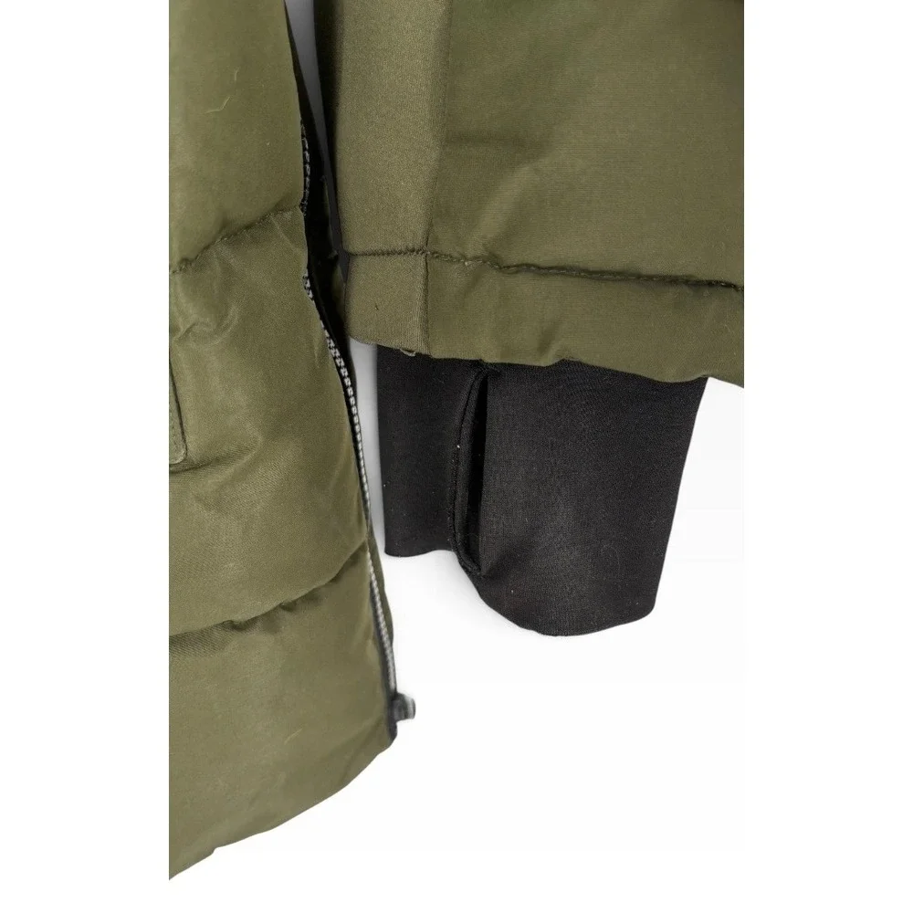 Michael Kors Puffer Parka Women Large Olive Green Belted Faux Fur Hood